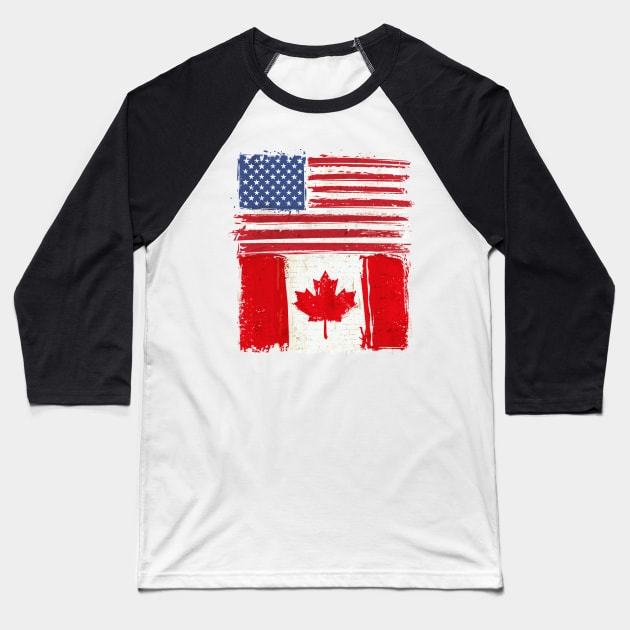 USA and Canadian Flag Baseball T-Shirt by Islanr